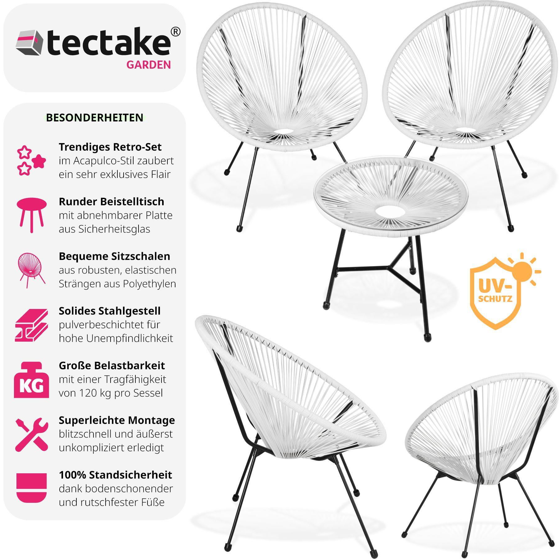 Tectake 2 Gartenstühle Santana mit Tisch mit Sicherheitsglasplatte  