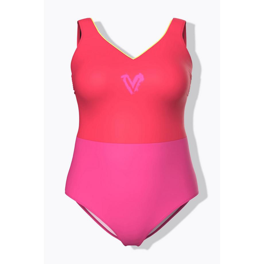 Ulla Popken Costume intero bicolore scollo a V bordo glitterato  