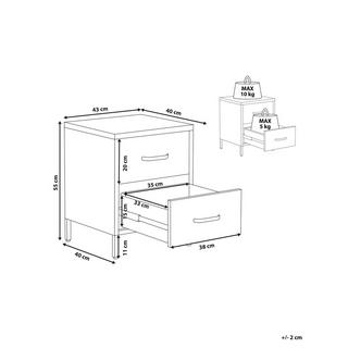 Beliani Table de nuit à 2 tiroirs en Acier Moderne MALAVI  