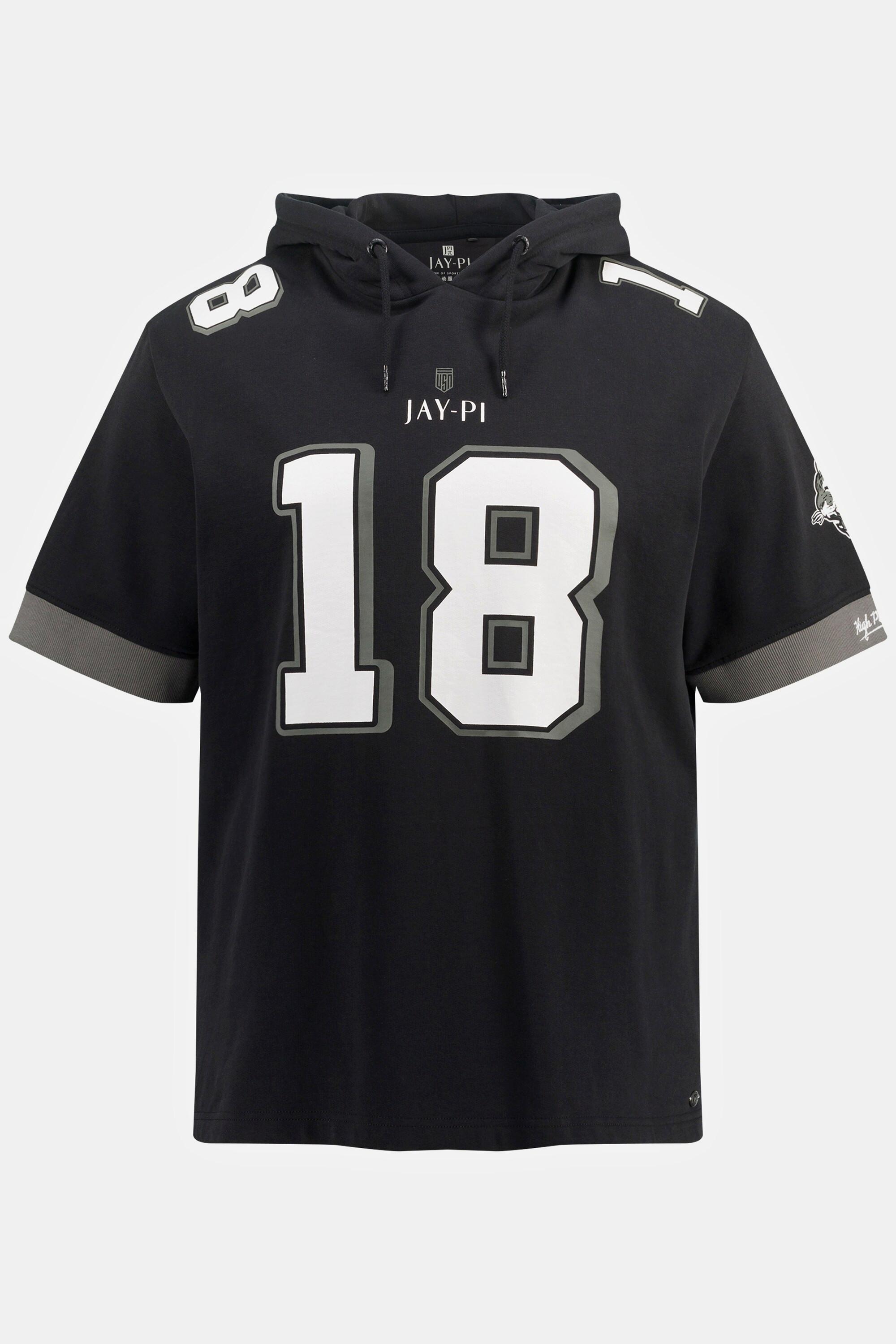 JP1880  Sweat-shirt à capuche JAY-PI. Esprit football américain. Manches courtes, capuche et imprimé XL. 