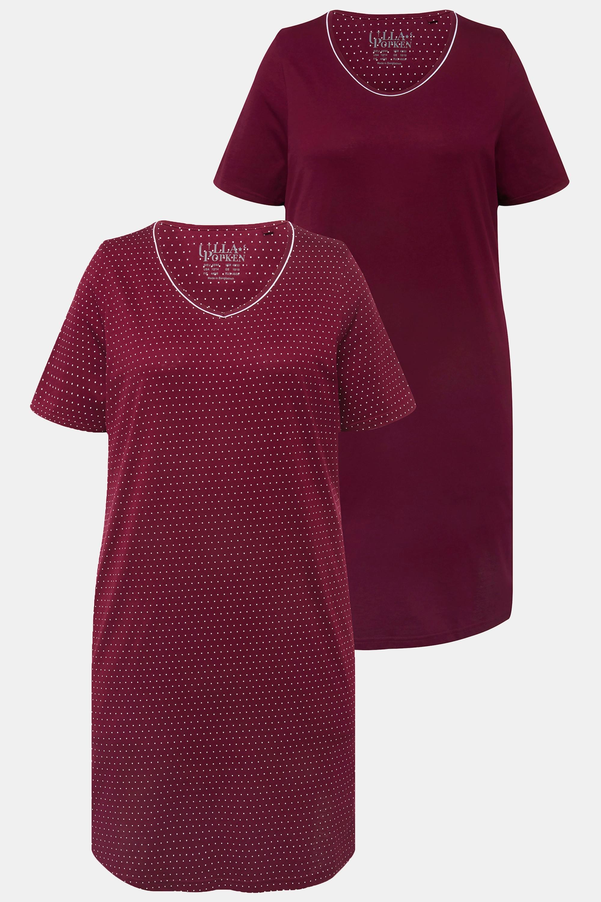 Ulla Popken Confezione da 2 Camicie da Notte Girocollo Scollo a V Mezza Manica  