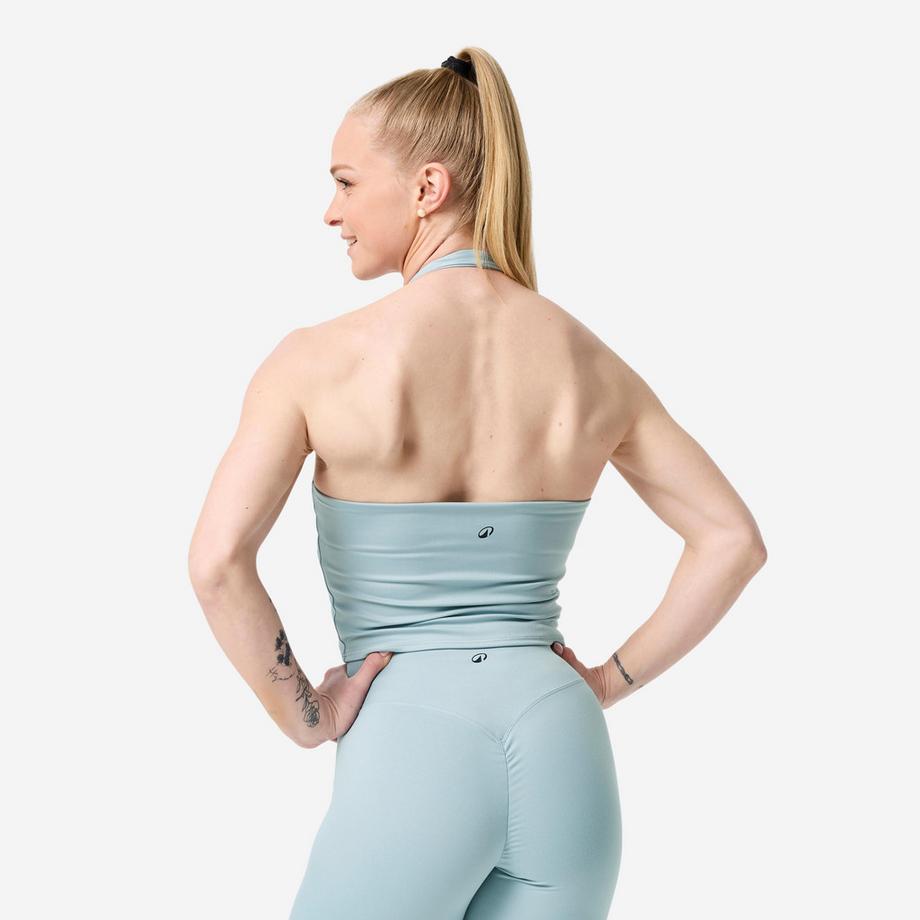 DOMYOS  Débardeur de musculation dos nu femme, bleu gris 