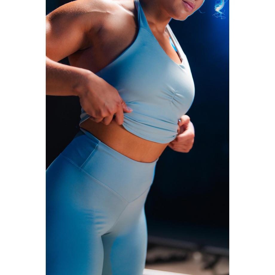 DOMYOS  Débardeur de musculation dos nu femme, bleu gris 