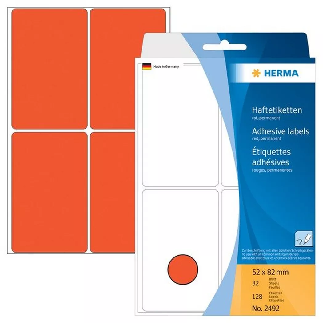 HERMA – Etiketten 52×82mm 2492 rot 128 Stück, One Size