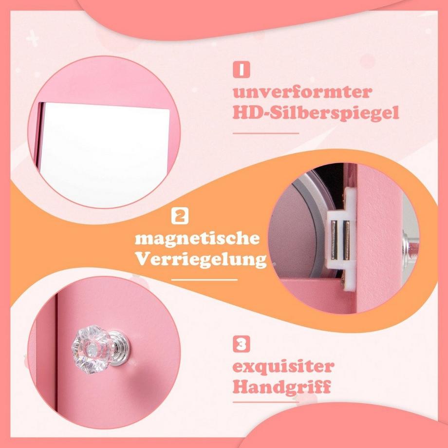 Northix Armadietto per gioielli per bambini 4 in 1, armadietto a specchio girevole a 360° con specchio a figura intera rosa  