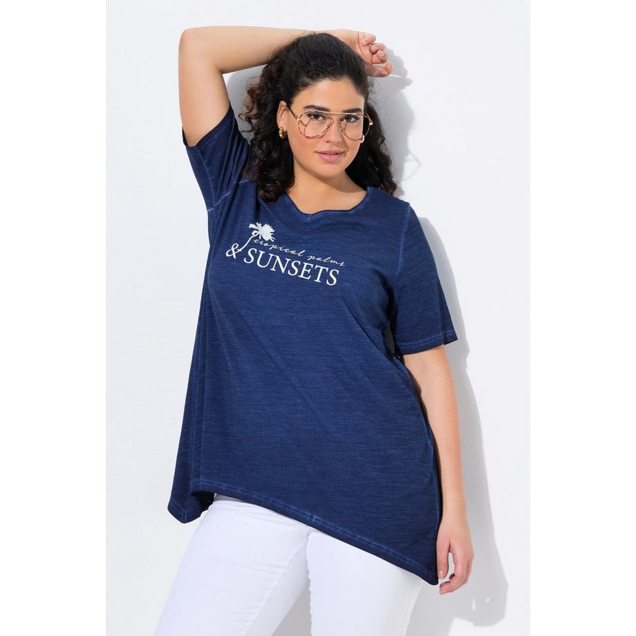 Ulla Popken Cold Dyed A-Linie V-Ausschnitt Halbarm T-Shirt  