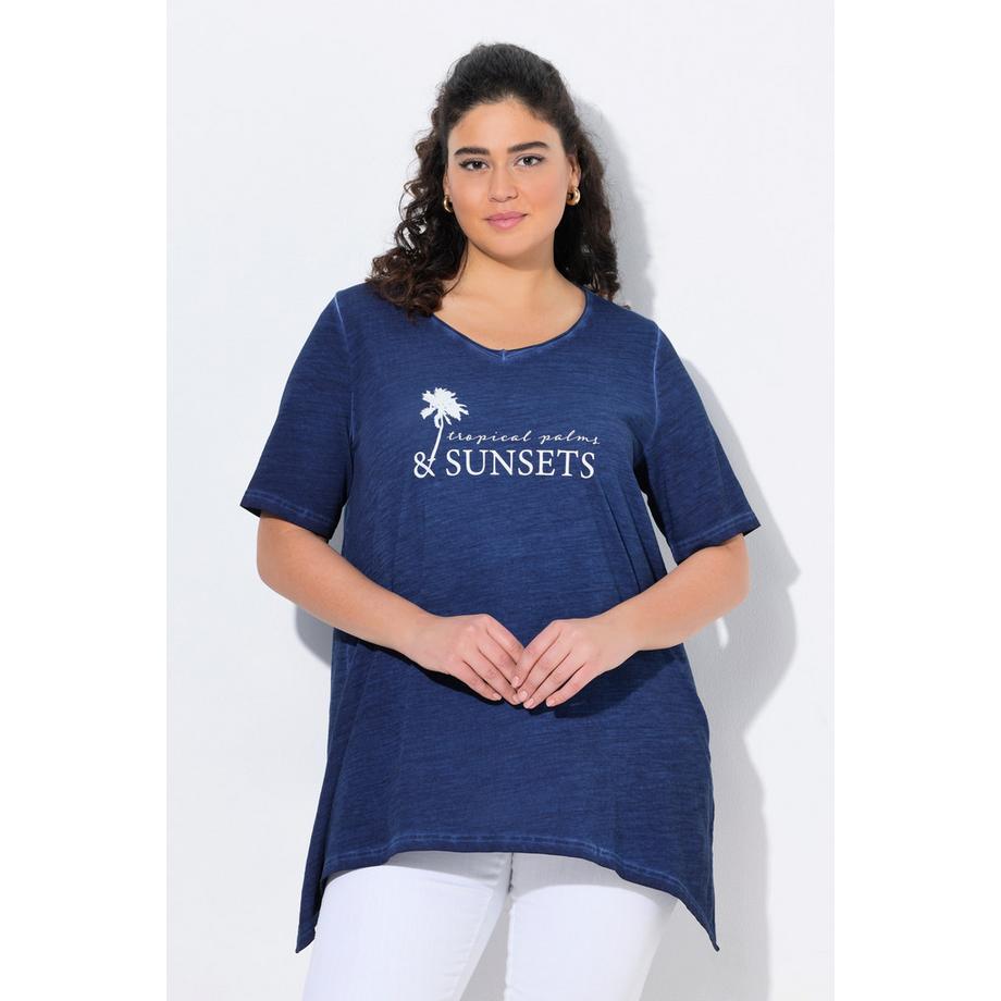 Ulla Popken Cold Dyed A-Linie V-Ausschnitt Halbarm T-Shirt  