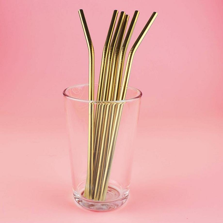 eStore  6x Trinkhalme aus gebogenem Metall - Gold 