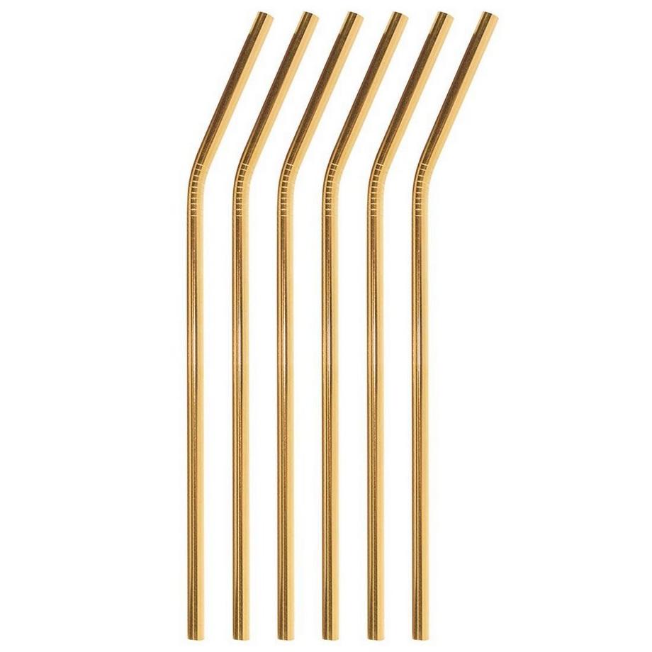 eStore  6x Trinkhalme aus gebogenem Metall - Gold 