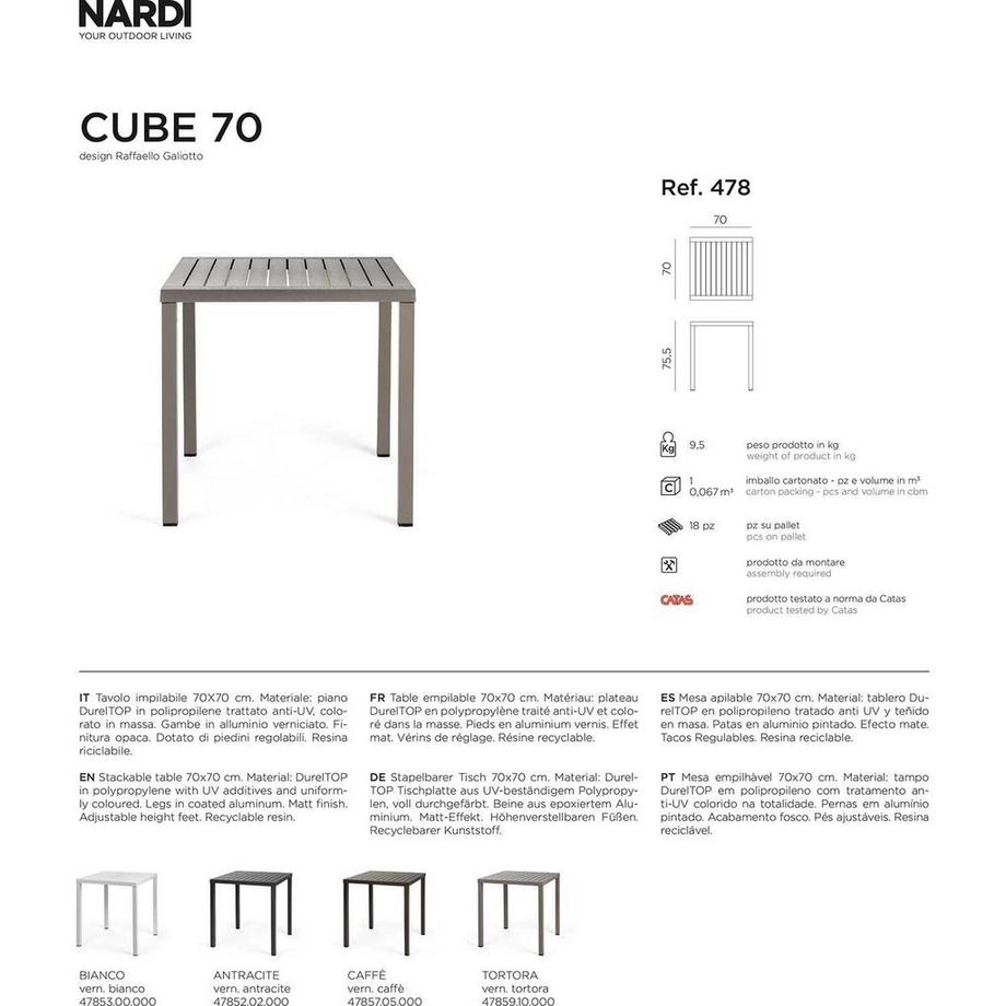 NARDI outdoor Tavolo da giardino impilabile Cube bianco 70  