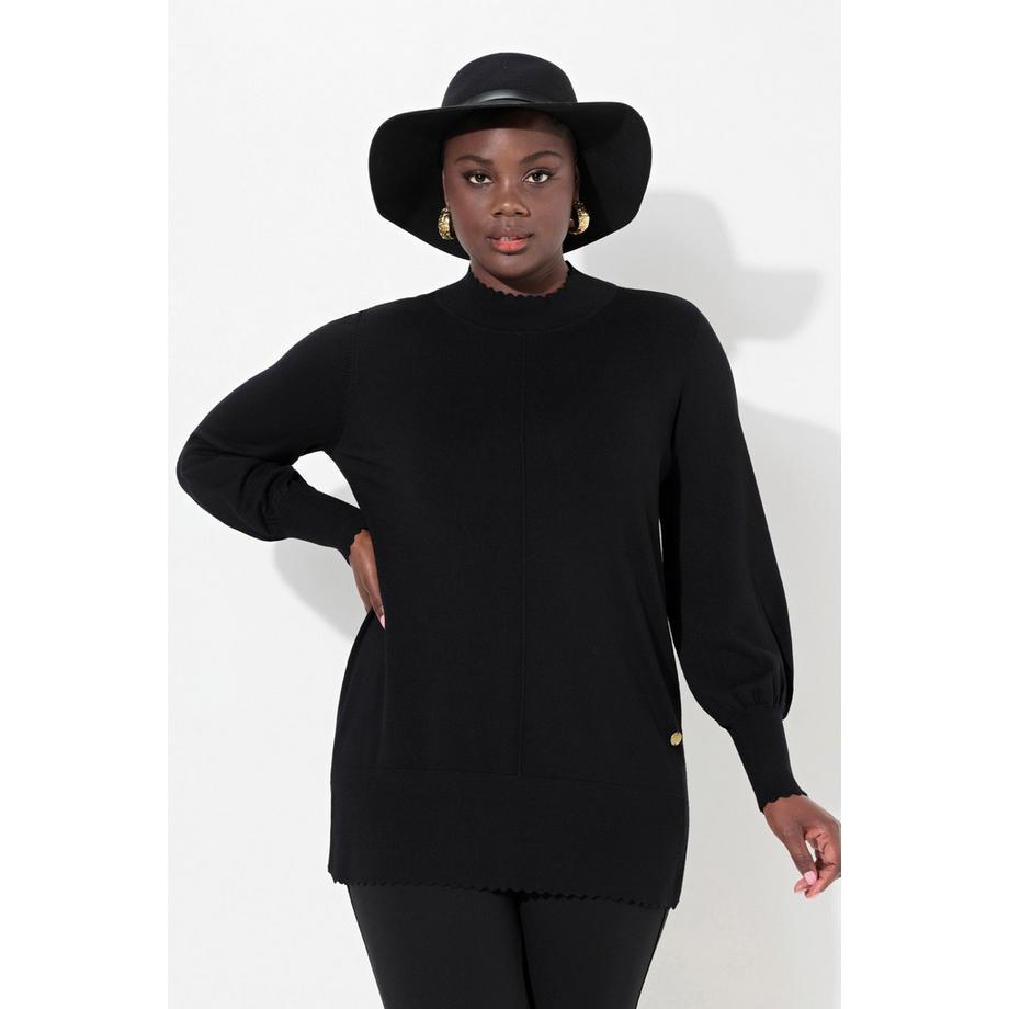 Ulla Popken Pullover Muschelsaum Stehkragen Langarm  