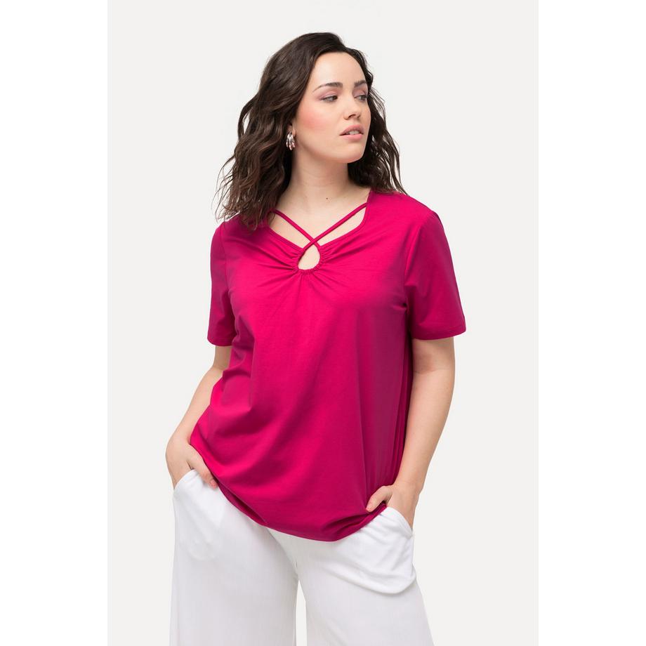 Ulla Popken T-shirt Rubans Fantaisie Découpe Manches Courtes  