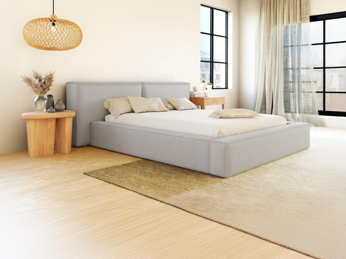 PASCAL MORABITO Letto con contenitore 140 x 190 cm Tessuto Grigio - TIMANO di PASCAL MORABITO  