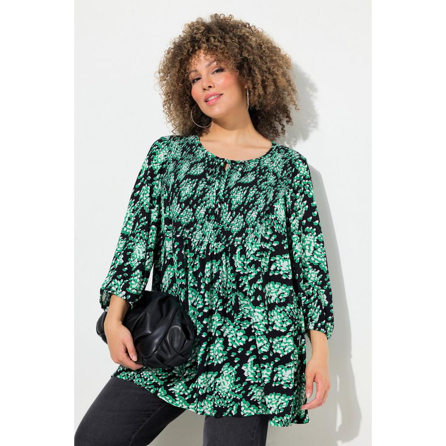 Ulla Popken Smokbluse Allover-Druck A-Linie Rundhals  