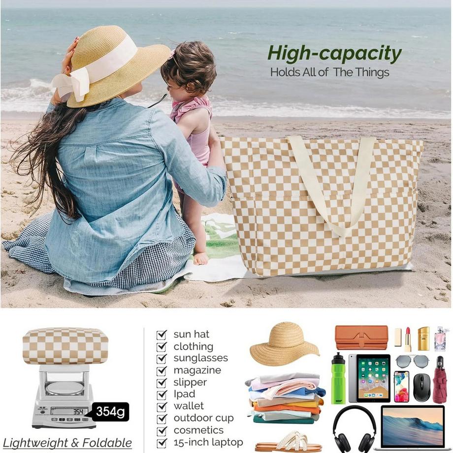 Only-bags.store Grosse Strandtasche mit Reissverschluss wasserdicht Family Beach  