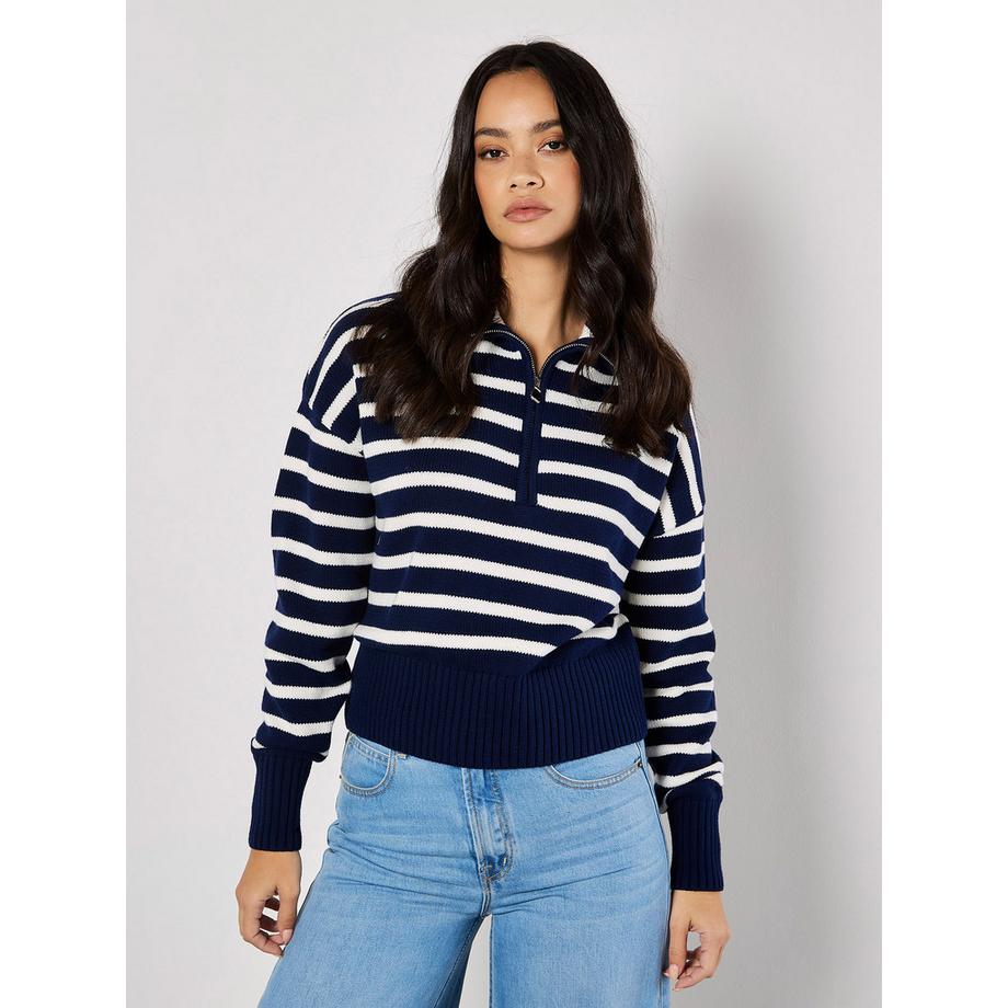Streifen-Pullover mit Reißverschluss