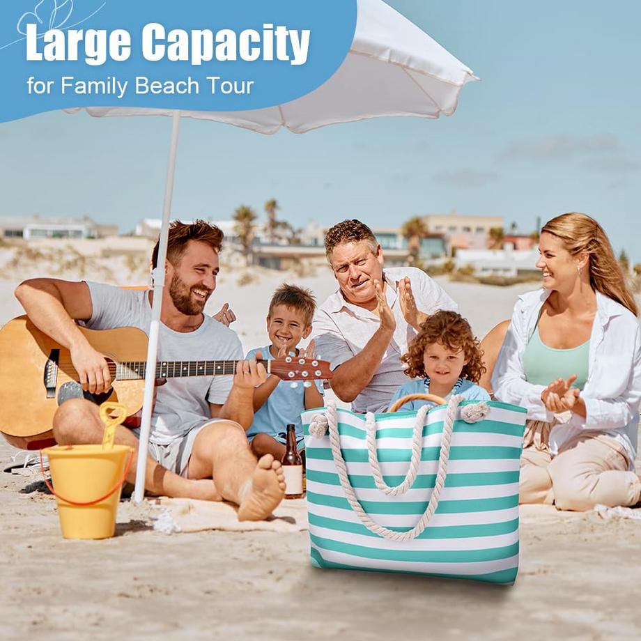 Only-bags.store Gestreifte grosse Strandtasche mit Reissverschluss  