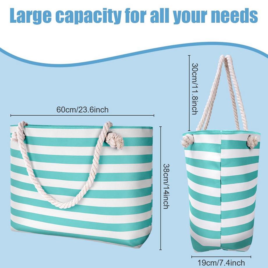 Only-bags.store Gestreifte grosse Strandtasche mit Reissverschluss  