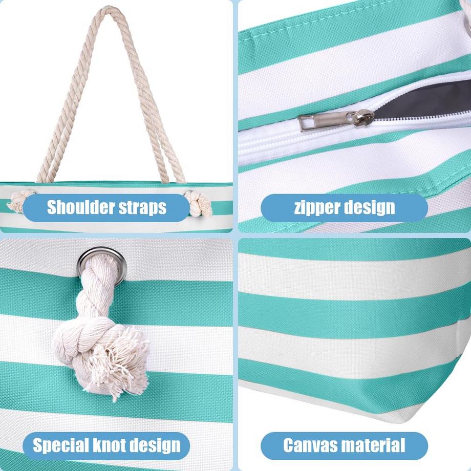 Only-bags.store Gestreifte grosse Strandtasche mit Reissverschluss  