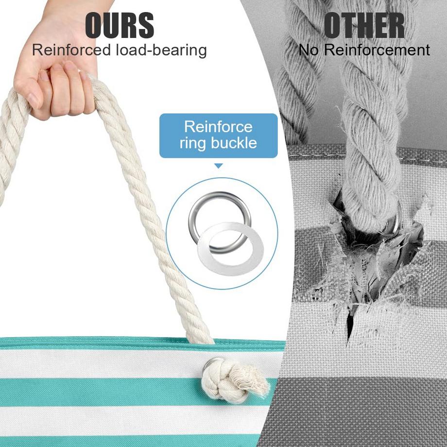 Only-bags.store Gestreifte grosse Strandtasche mit Reissverschluss  