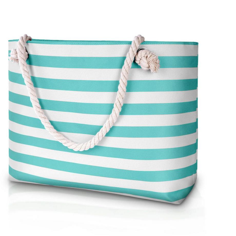 Große Strandtasche, mit Reißverschluss, gestreifte Badetasche, Strandtasche, Umhängetasche