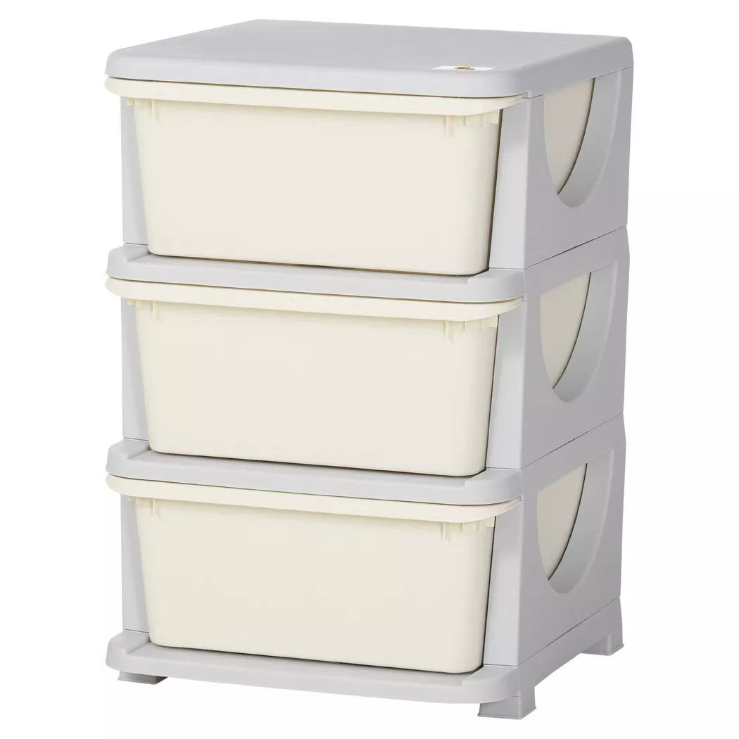 Northio - Cassettiera per bambini con spazio per riporre oggetti, scatole portaoggetti, organizer per giocattoli, scatola per giocattoli, tre livelli per la cameretta dei bambini, 3-6 anni, mobili per bambini, bianco crema, 37 x 37 x 56,5 cm Aosom, One Size