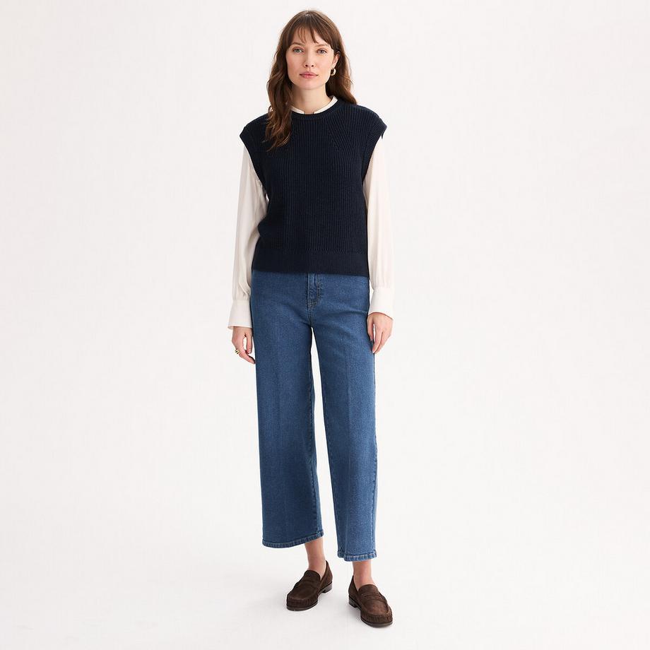 La Redoute Collections Pull sans manches col rond en maille côtelée  