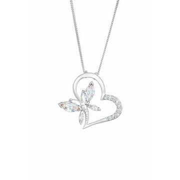 Collier Femmes Pendentif Coeur Papillon Avec Cristal De Zirconium