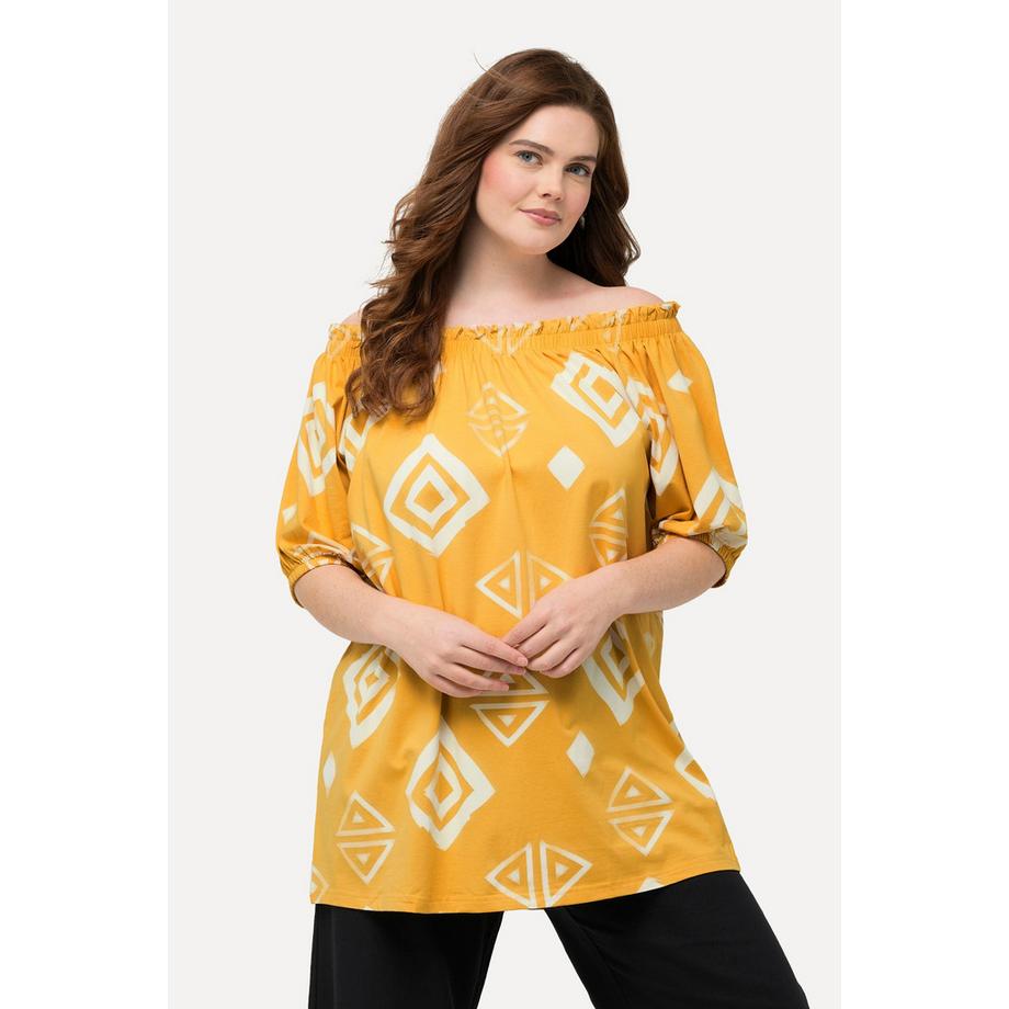 Ulla Popken T-shirt Encolure Carmen Manches Courtes Coton Bio  