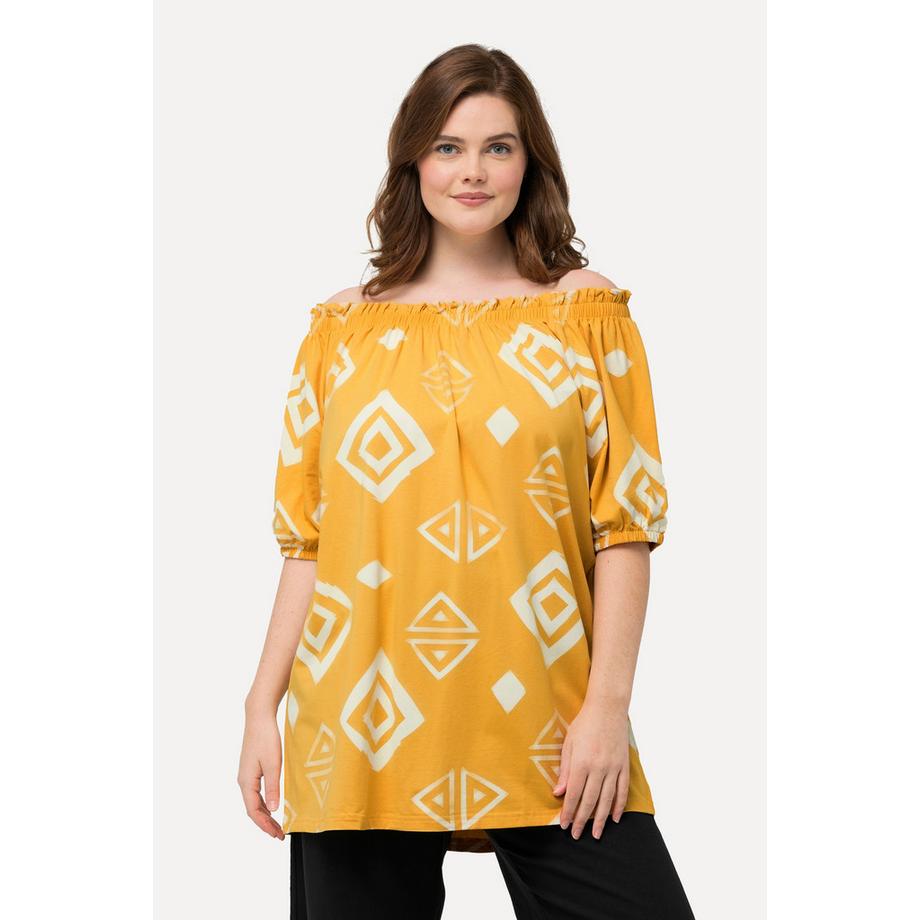 Ulla Popken T-shirt Encolure Carmen Manches Courtes Coton Bio  