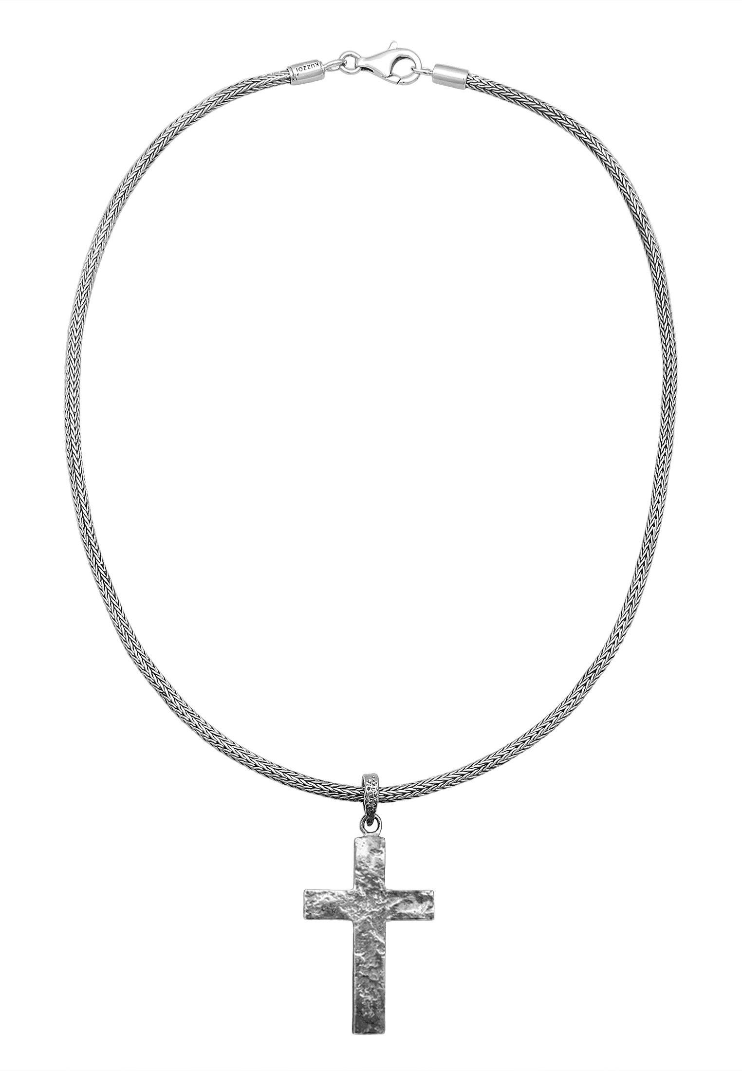 Kuzzoi  Halskette Männerkette Kreuz Gehämmert Massiv 