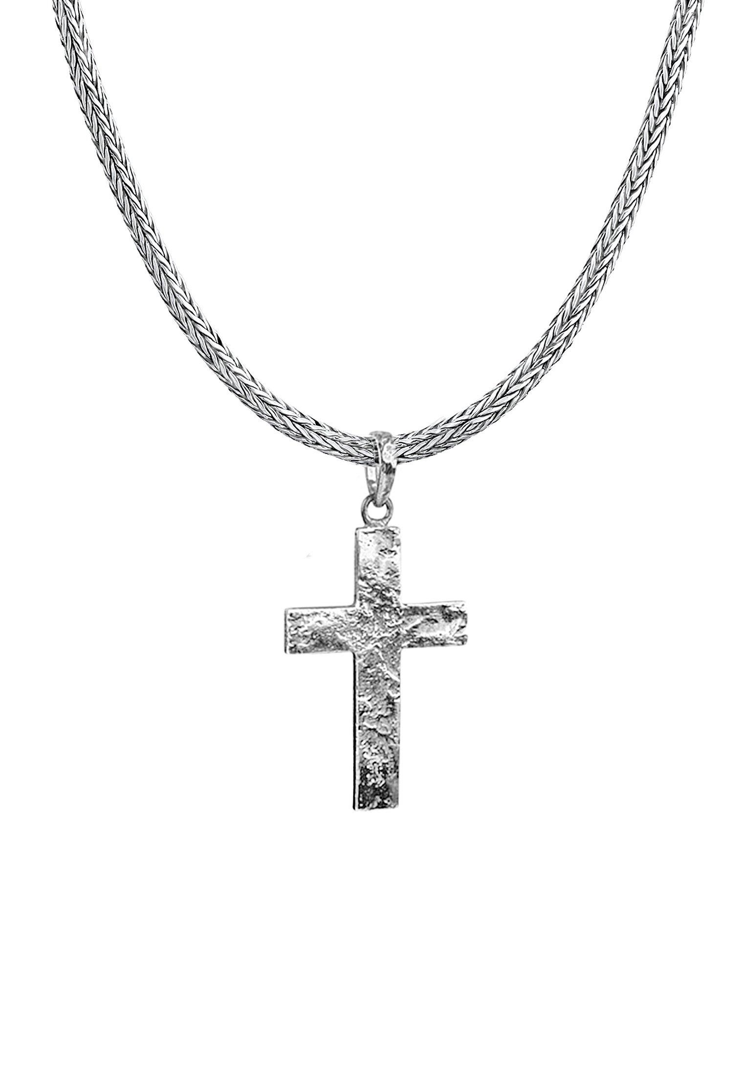 Kuzzoi  Halskette Männerkette Kreuz Gehämmert Massiv 