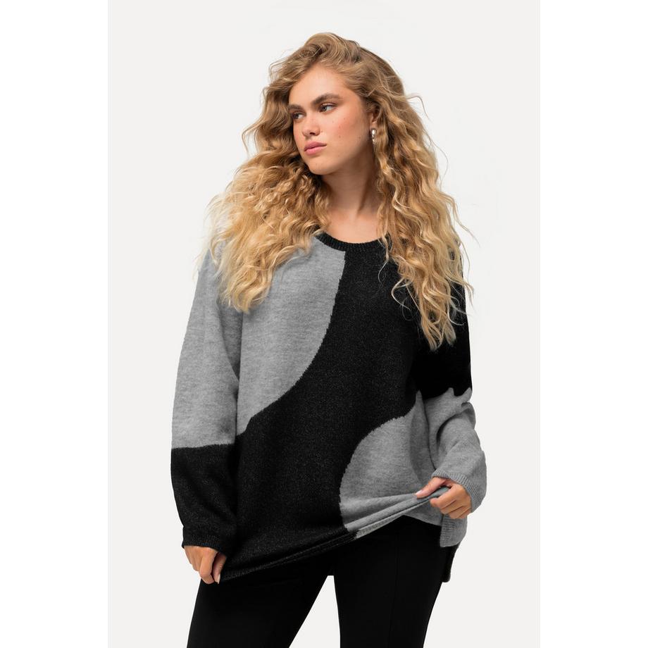 Ulla Popken Pull à col rond et manches longues, esprit colour block  