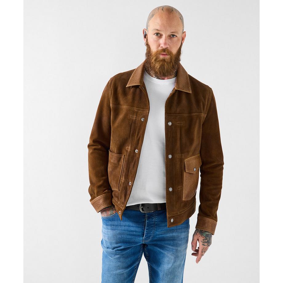 Stilvolle zweifarbige Lederjacke mit Karofutter