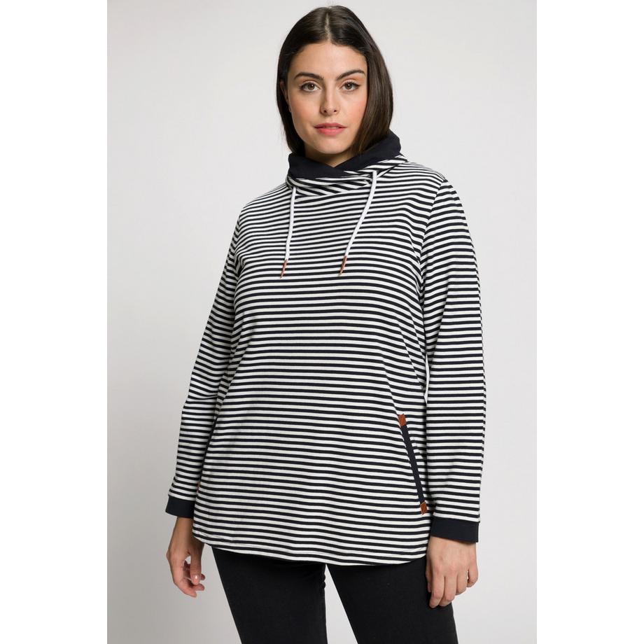 Ulla Popken Ringel Classic Stehkragen Langarm Sweatshirt  
