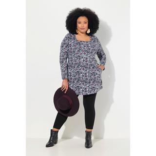 Ulla Popken  Longshirt, gemustert, A-Linie, Carree-Ausschnitt, Langarm 