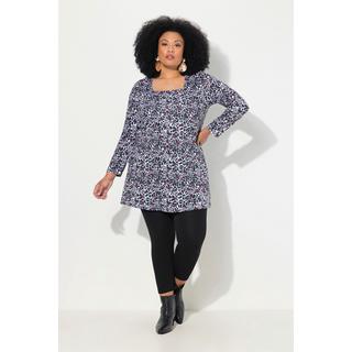 Ulla Popken  Longshirt, gemustert, A-Linie, Carree-Ausschnitt, Langarm 