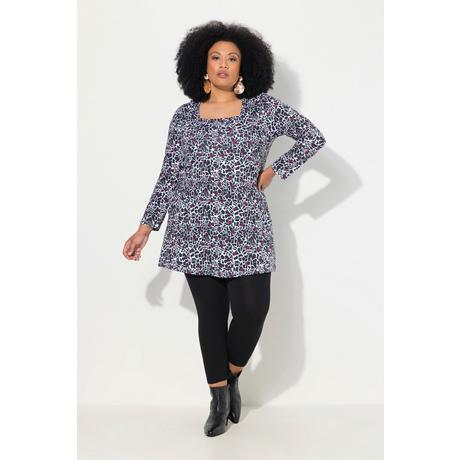 Ulla Popken  Longshirt, gemustert, A-Linie, Carree-Ausschnitt, Langarm 