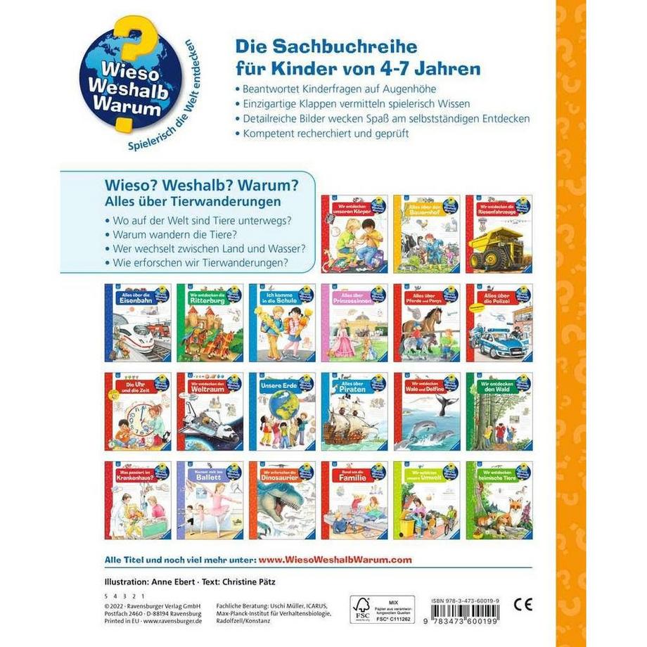 Wieso? Weshalb? Warum?, Band 37: Alles über Tierwanderungen Pätz, Christine; Ebert, Anne (Illustrationen) Gebundene Ausgabe 