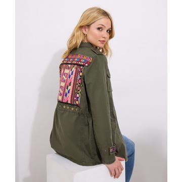 Bestickte Khaki-Jacke in Übergröße
