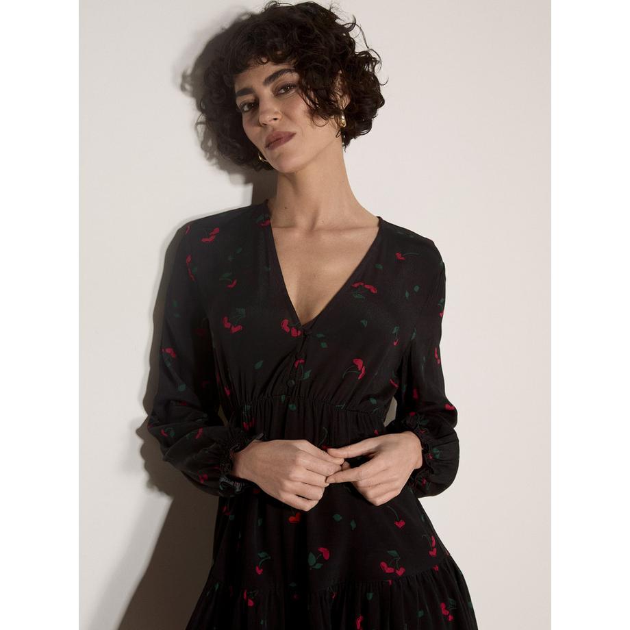 APRICOT Mini-robe en crêpe à imprimé cerises  