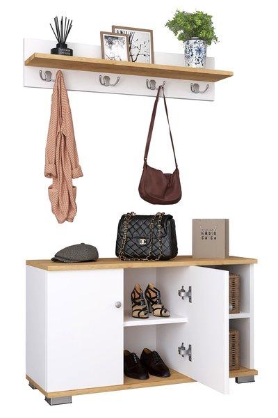 VCM Banc en bois 2 pièces, armoire à chaussures, étagère à chaussures, portemanteau, meuble d'entrée Gados L  