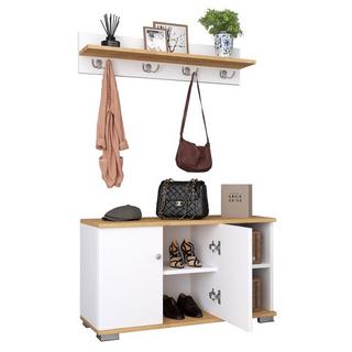 VCM Banc en bois 2 pièces, armoire à chaussures, étagère à chaussures, portemanteau, meuble d'entrée Gados L  