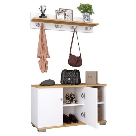 VCM Banc en bois 2 pièces, armoire à chaussures, étagère à chaussures, portemanteau, meuble d'entrée Gados L  