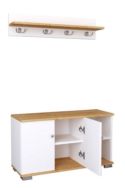 VCM Banc en bois 2 pièces, armoire à chaussures, étagère à chaussures, portemanteau, meuble d'entrée Gados L  