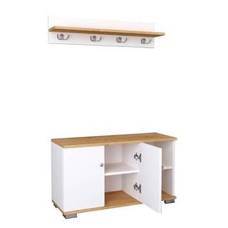 VCM Banc en bois 2 pièces, armoire à chaussures, étagère à chaussures, portemanteau, meuble d'entrée Gados L  