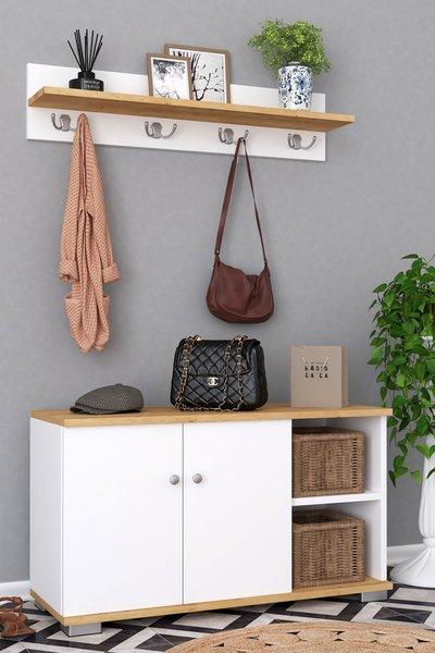 VCM Banc en bois 2 pièces, armoire à chaussures, étagère à chaussures, portemanteau, meuble d'entrée Gados L  