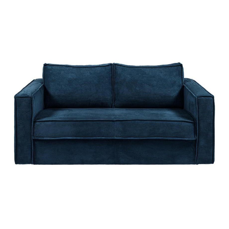Vente-unique Schlafsofa mit Matratze 3-Sitzer - Cord - Blau - Liegefläche mit Lattenrost mit breiten Latten 140 cm - Matratze 18 cm - LORETO  