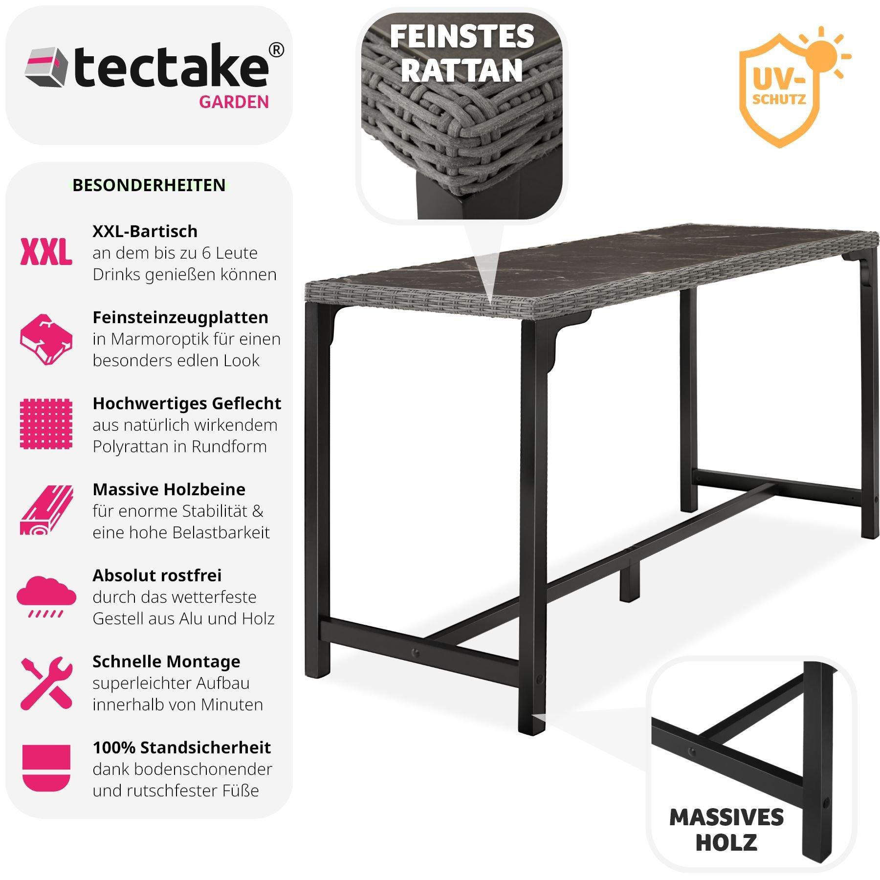 Tectake Table de bar en rotin Lovas 161 x 64,5 x 99,5 cm  