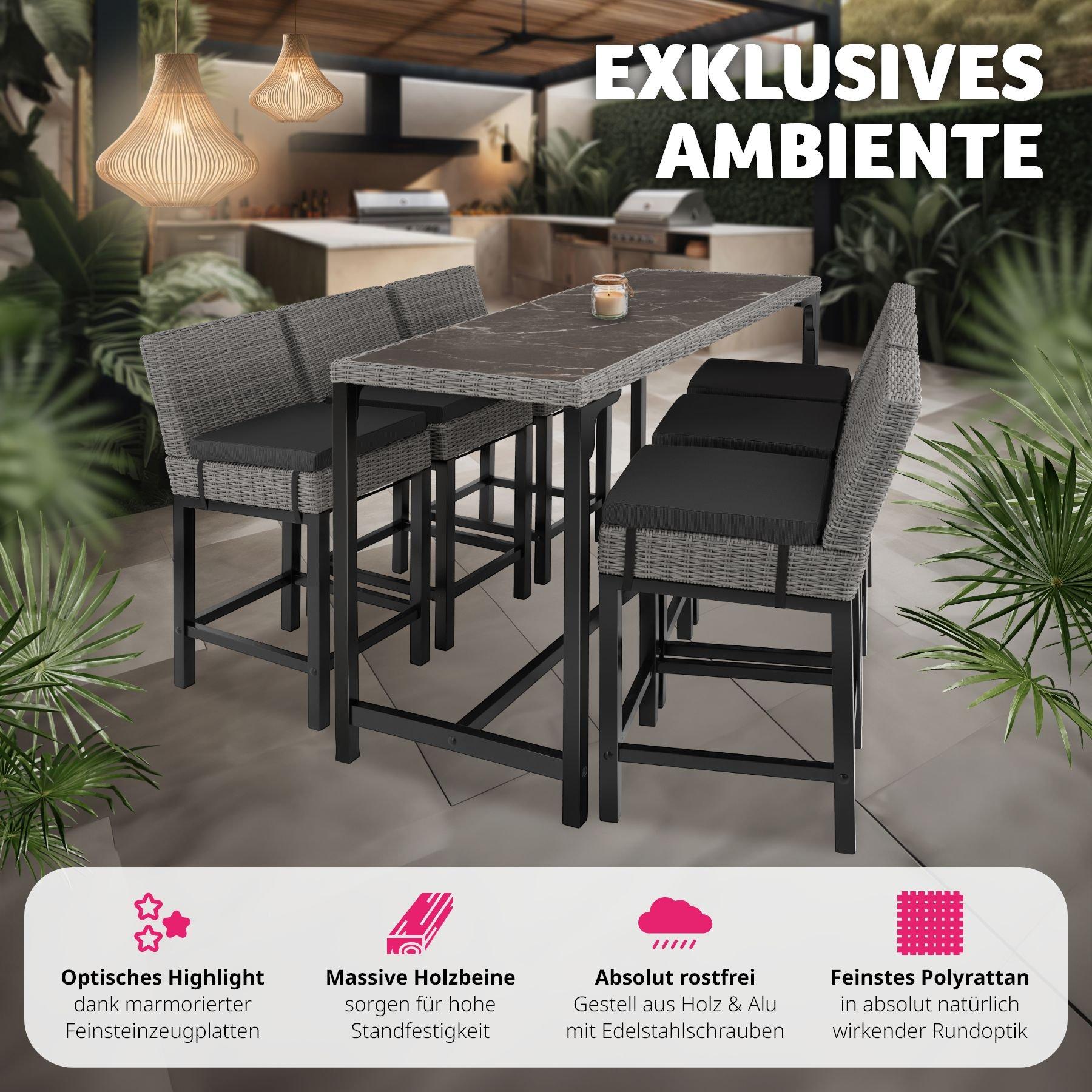 Tectake Table de bar en rotin Lovas 161 x 64,5 x 99,5 cm  